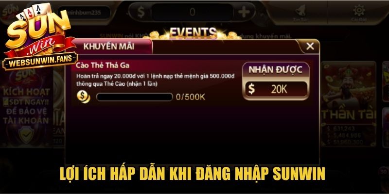 Lợi ích hấp dẫn khi đăng nhập Sunwin